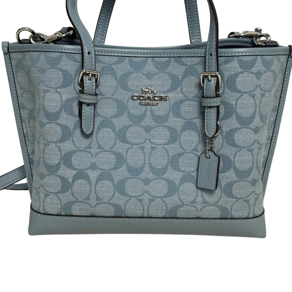 Coach Mollie Tote Bag 25 Signature C Light Blue - Picture 2 of 12
